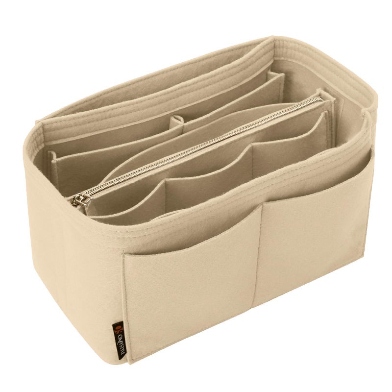 OMYSTYLE Slender Large Beige 13.7""  3.6""  5.9"" Meid Purse Organizer Insert for Handbags, Felt Bag Organizer for Tote & Purse, Tote Bag Organizer Insert with 5 Size - Image 1